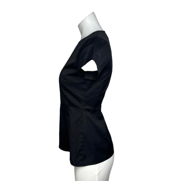 Theory Carrian H Women’s Black Short Sleeve Cotton Peplum Zip Blouse Top Sz XSP - Picture 3 of 9